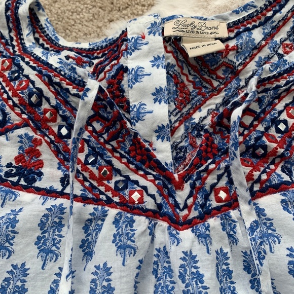 Lucky Brand Blue & Red Floral Sleeveless Blouse- L - Picture 6 of 14